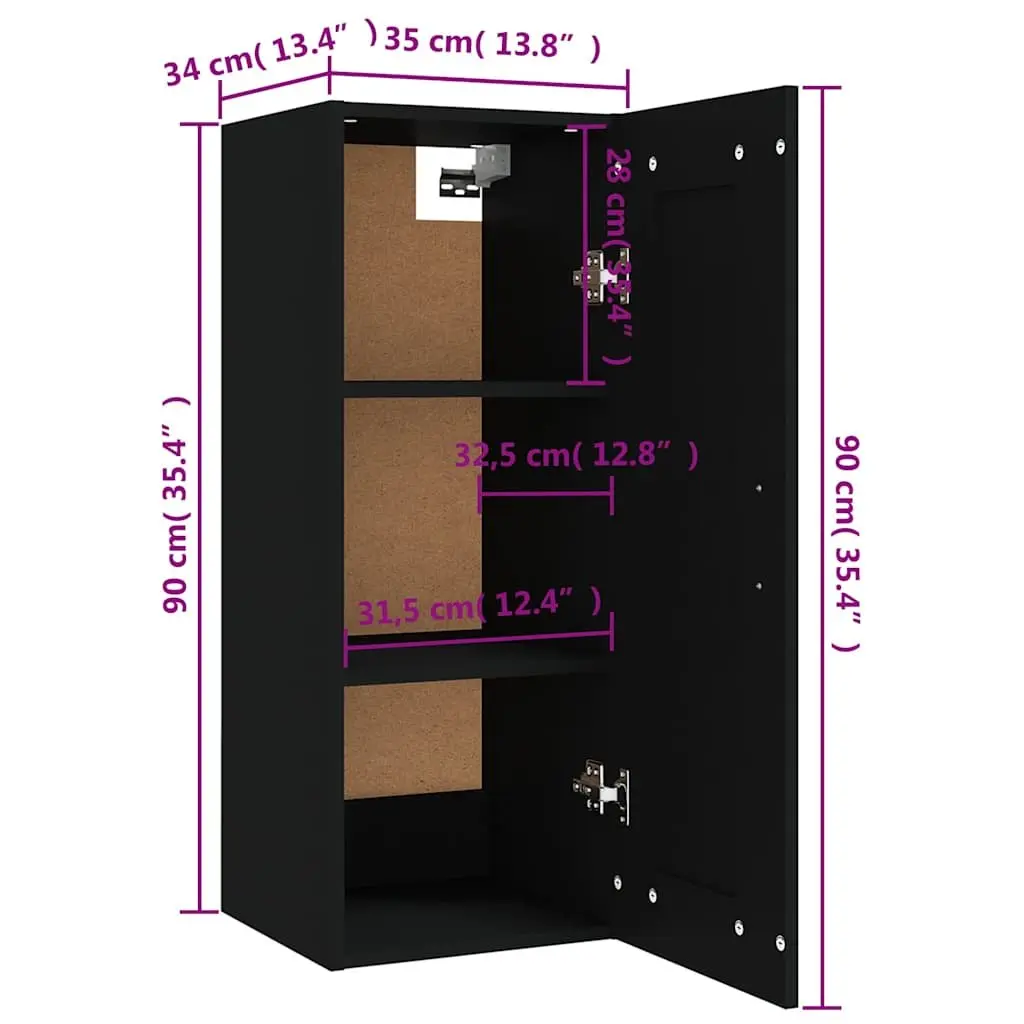 Black Wall-Mounted Hanging Storage Cabinet 35x34x90cm