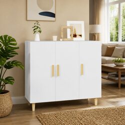 White Sideboard Storage Cabinet 90x34x80 cm with 3 Doors