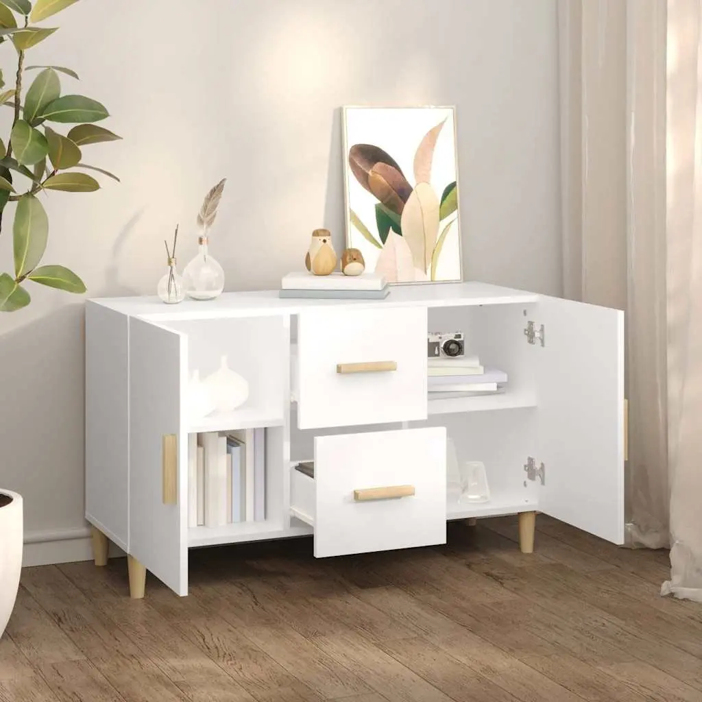 Sideboard Engineered Wood 100x36x60cm White 2 Doors 2 Drawers Storage Cabinet