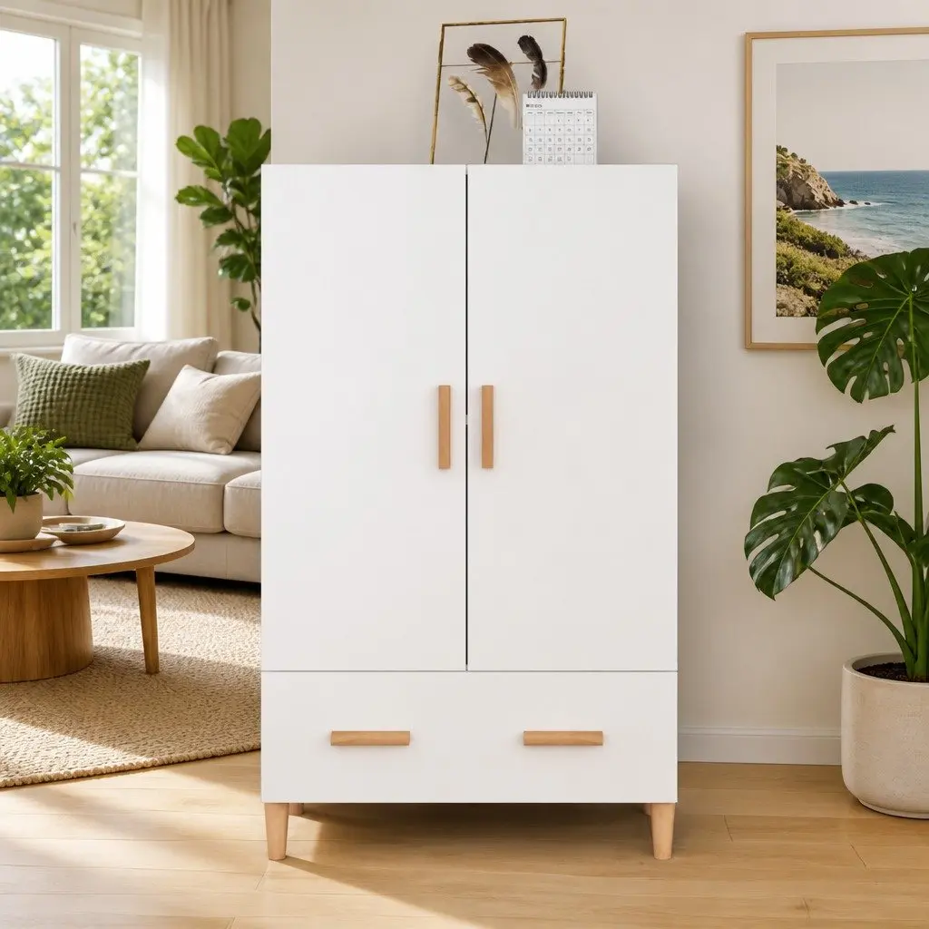 Storage Highboard Cabinet Engineered Wood White 70cm Wide 31cm Deep 115cm High Sideboard Furniture