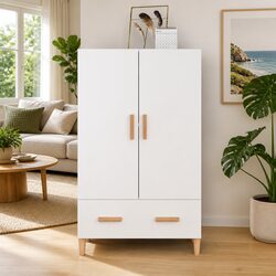 White Highboard Storage Cabinet 70x31x115 cm Engineered Wood