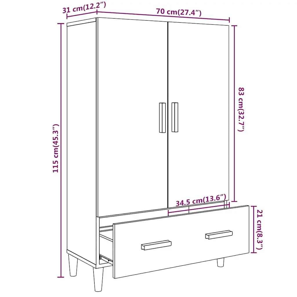Storage Highboard Cabinet Engineered Wood White 70cm Wide 31cm Deep 115cm High Sideboard Furniture