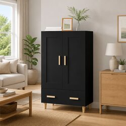 Durable Black Highboard Sideboard Storage Cabinet 70x31x115cm