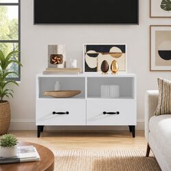 White Engineered Wood TV Cabinet with Storage Drawers