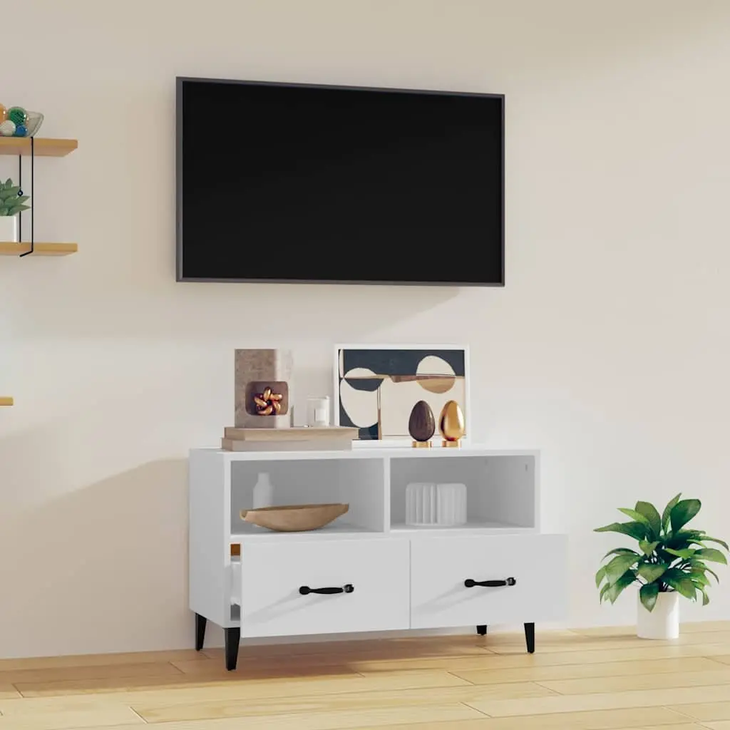 White Engineered Wood TV Cabinet with Storage Drawers