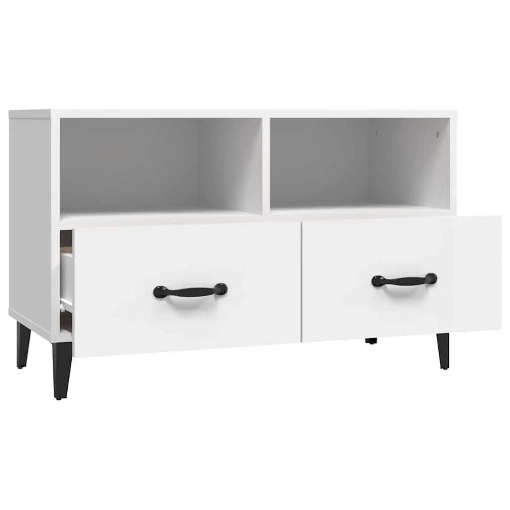 White Engineered Wood TV Cabinet with Storage Drawers
