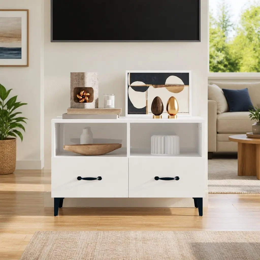 TV Cabinet Engineered Wood 80 x 36 x 50 cm High Gloss White