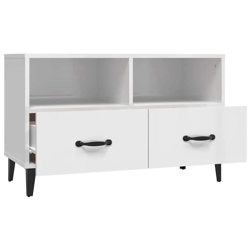 TV Cabinet Engineered Wood 80 x 36 x 50 cm High Gloss White
