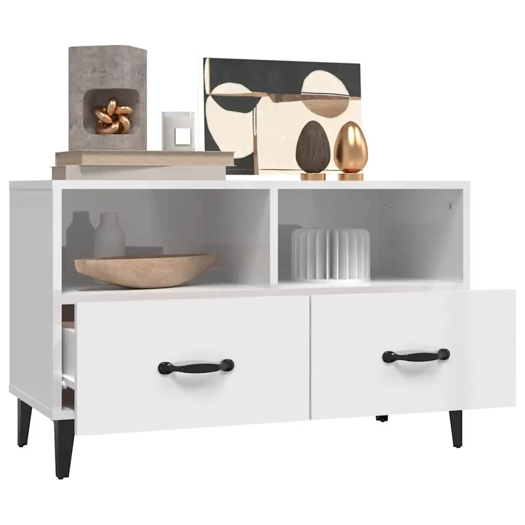 TV Cabinet Engineered Wood 80 x 36 x 50 cm High Gloss White