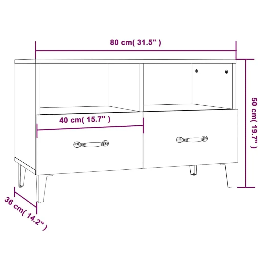 TV Cabinet Engineered Wood 80 x 36 x 50 cm High Gloss White
