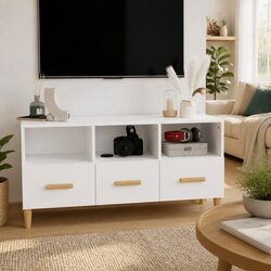 White TV Cabinet 102x36x50 cm Modern Media Storage Unit