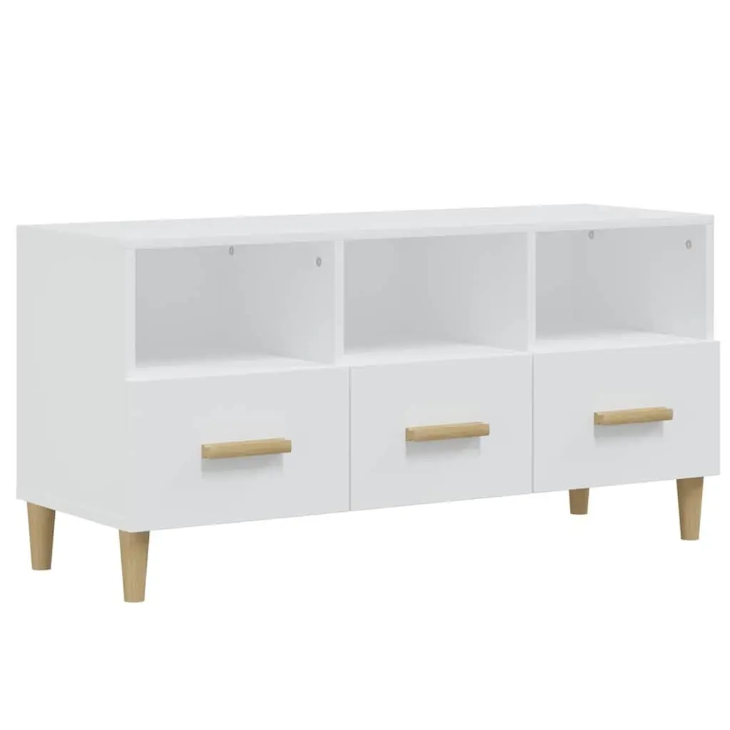 TV Cabinet Engineered Wood 102 x 36 x 50 cm High Gloss White Modern Media Unit Storage Drawers Compartments