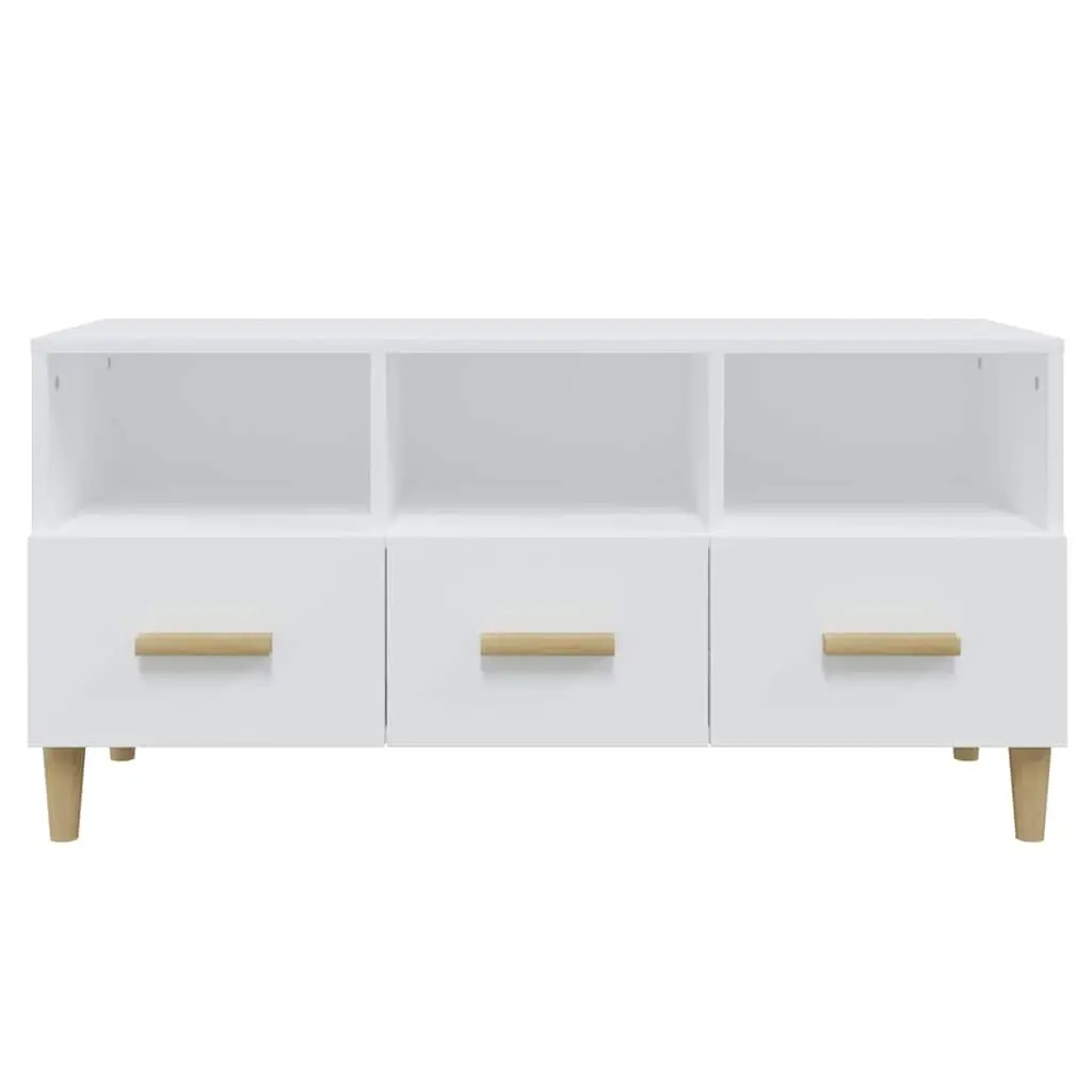 TV Cabinet Engineered Wood 102 x 36 x 50 cm High Gloss White Modern Media Unit Storage Drawers Compartments