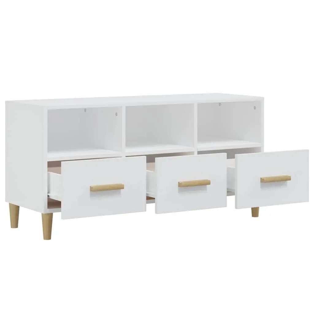 TV Cabinet Engineered Wood 102 x 36 x 50 cm High Gloss White Modern Media Unit Storage Drawers Compartments
