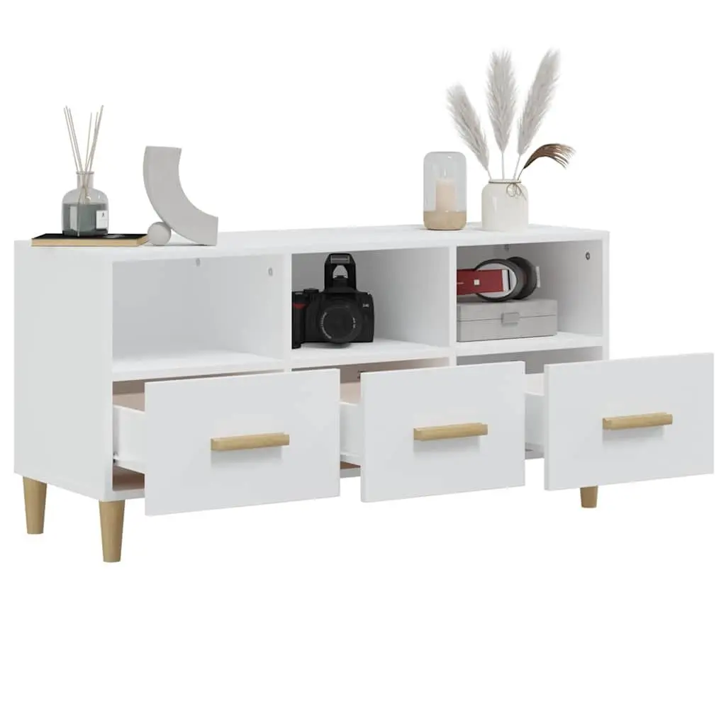 TV Cabinet Engineered Wood 102 x 36 x 50 cm High Gloss White Modern Media Unit Storage Drawers Compartments