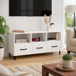 Modern White TV Cabinet with Storage Drawers