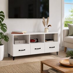Modern High Gloss White TV Cabinet with Storage