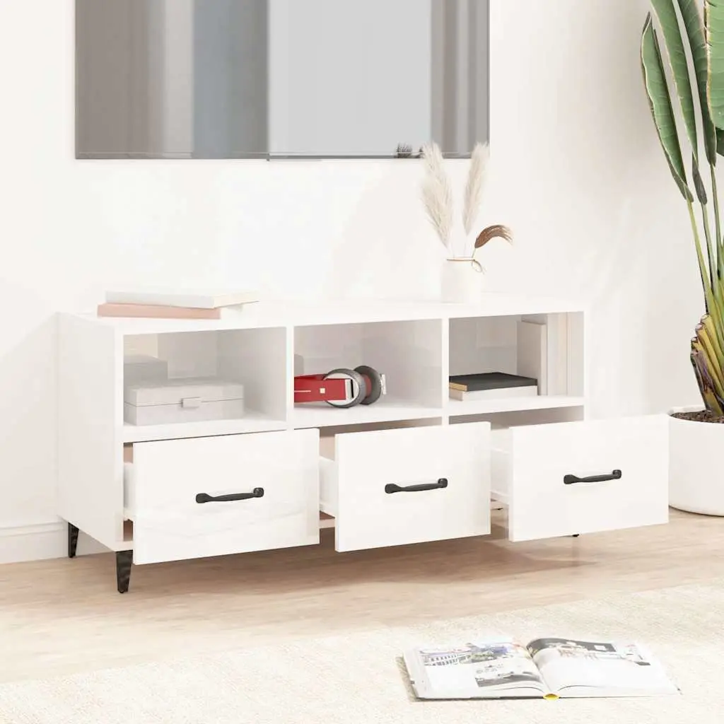 High Gloss White TV Cabinet with Storage