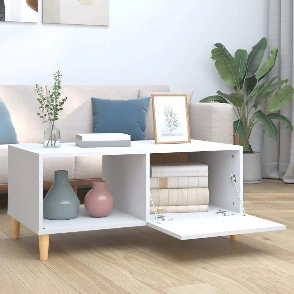 White Coffee Table with 2 Storage Compartments