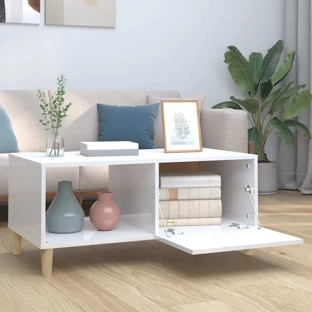 High Gloss White Coffee Table with Storage Compartments