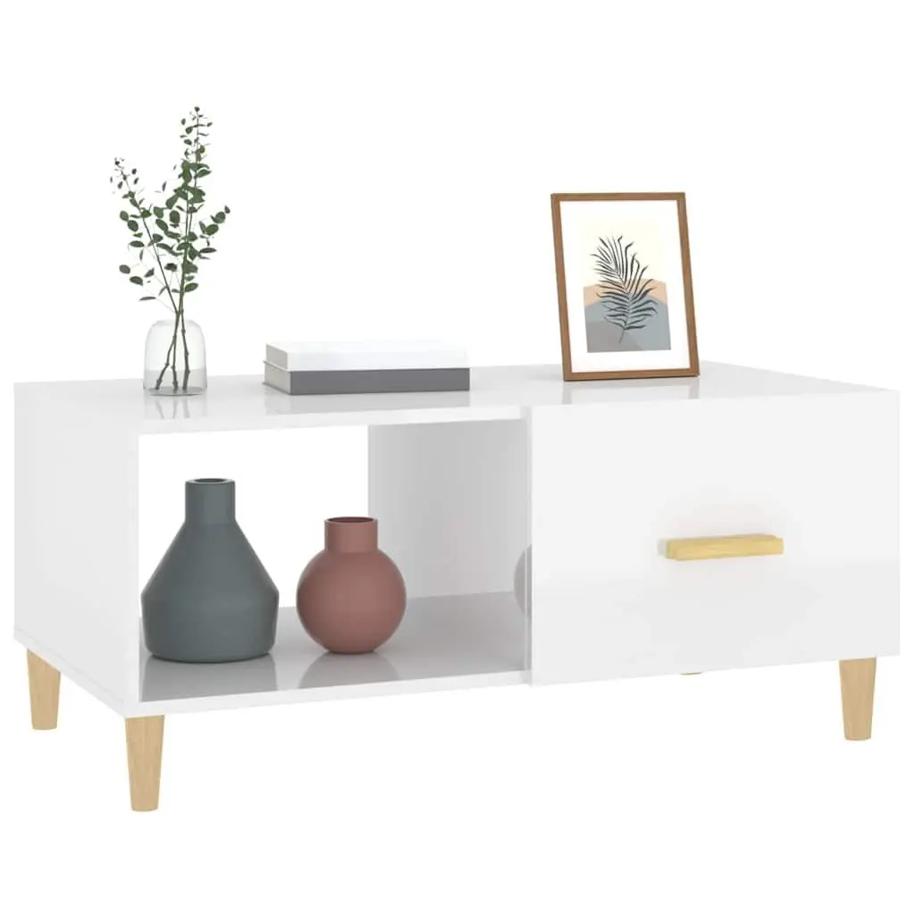 High Gloss White Coffee Table with Storage Compartments