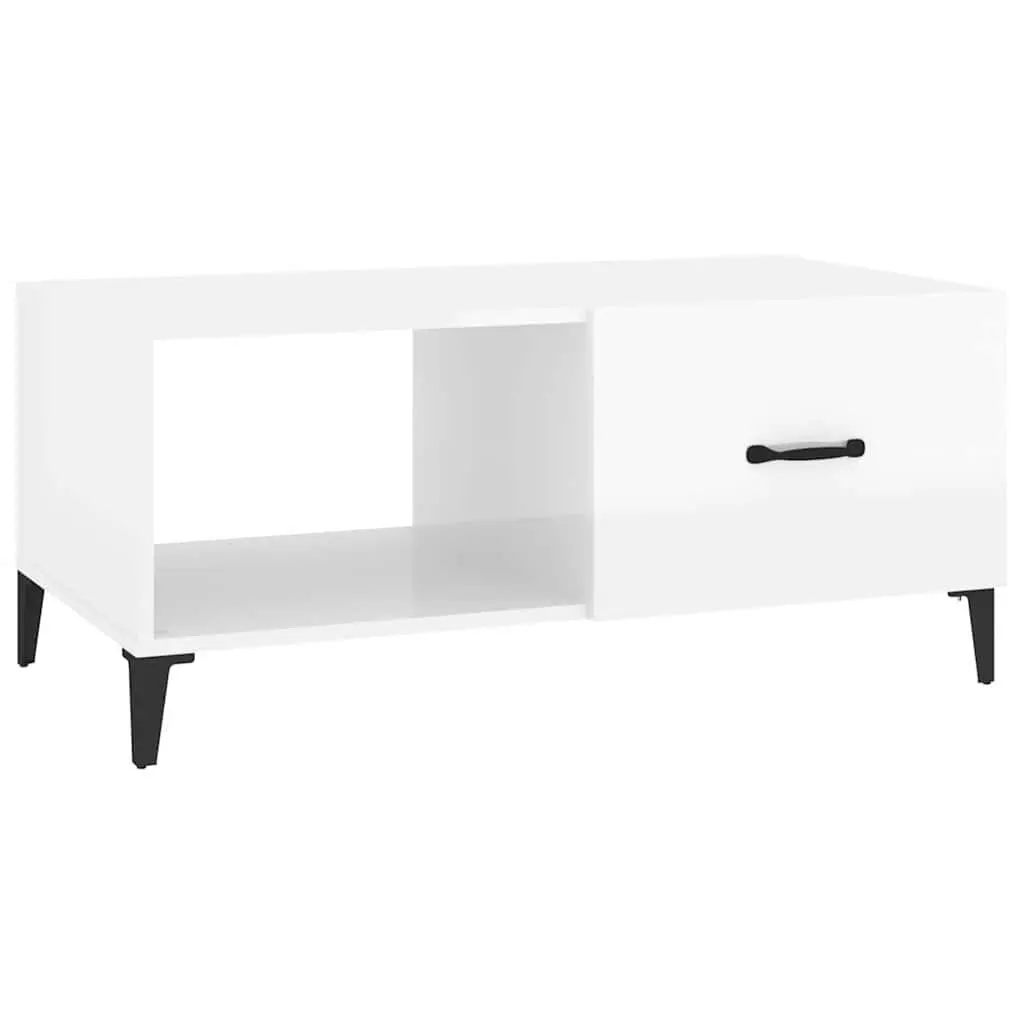 High Gloss White Coffee Table with Ample Storage