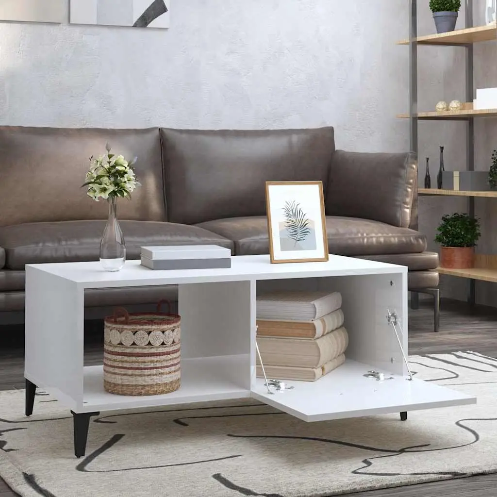High Gloss White Coffee Table with Ample Storage