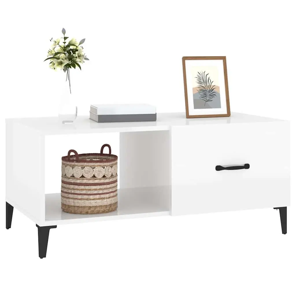 High Gloss White Coffee Table with Ample Storage
