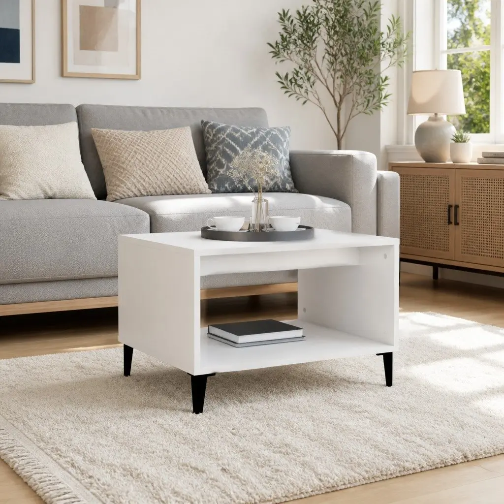 White Coffee Table with Open Storage Space