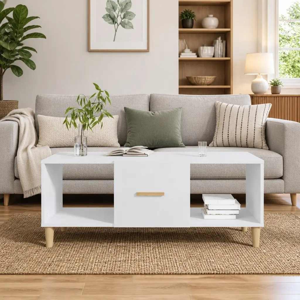 White Coffee Table with Storage Compartments
