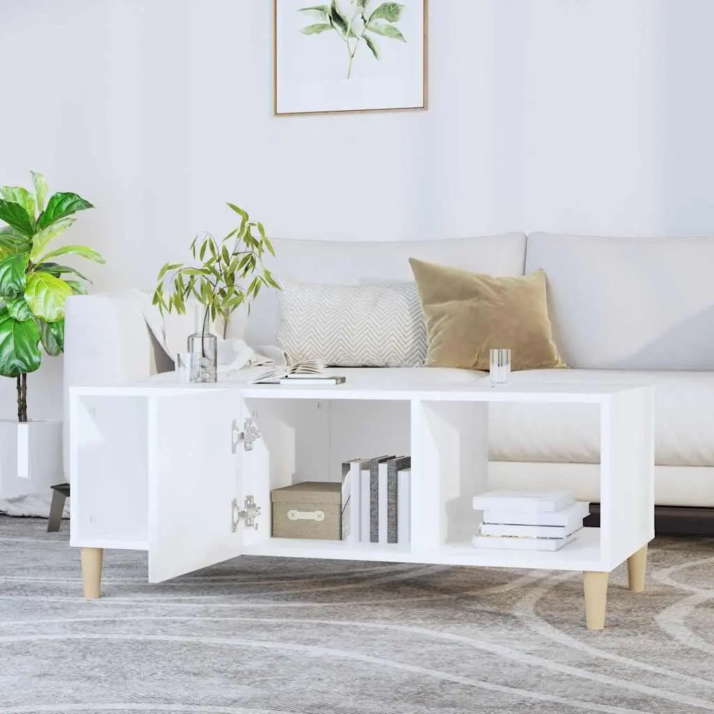 White Coffee Table with Storage Compartments