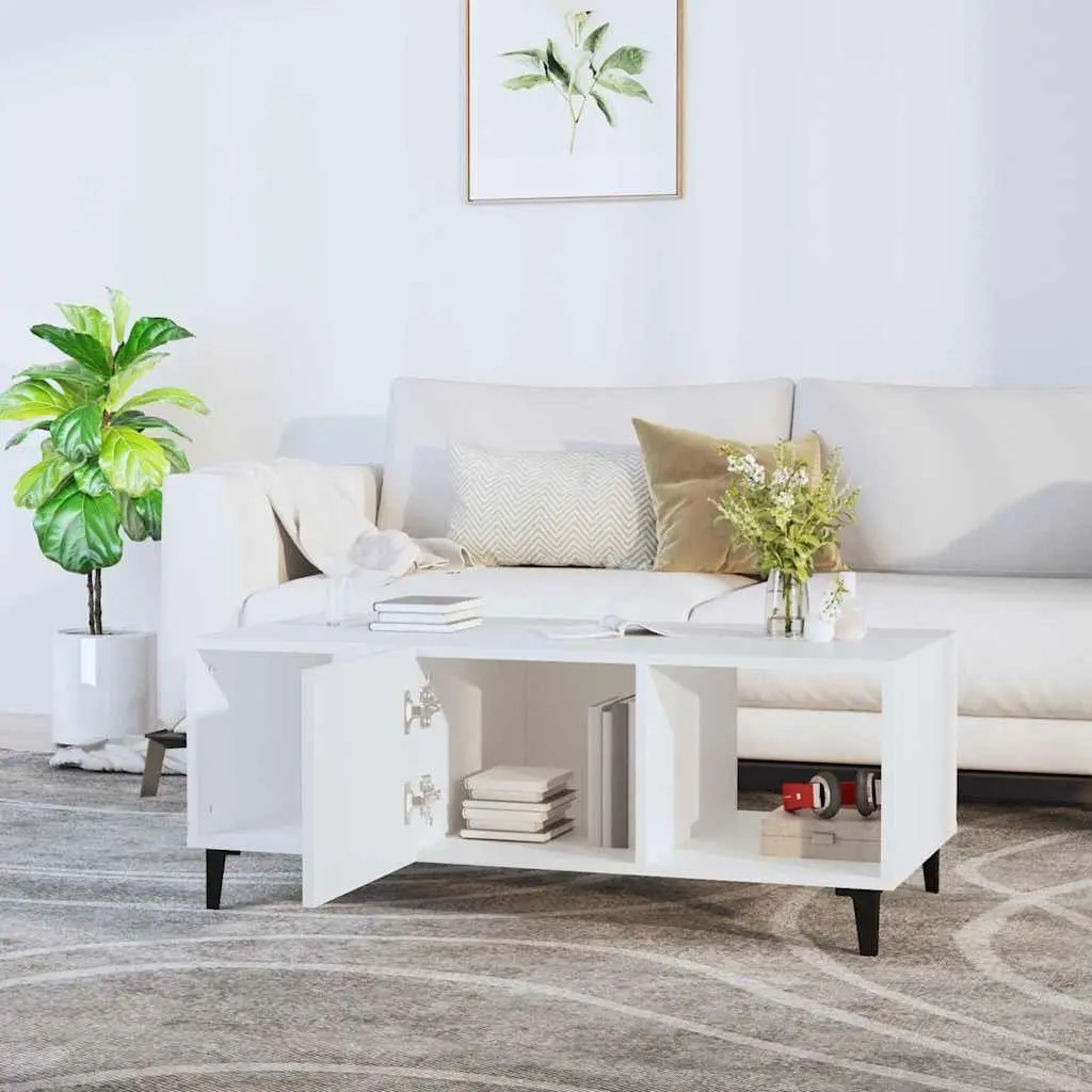 White Coffee Table with Storage Compartments