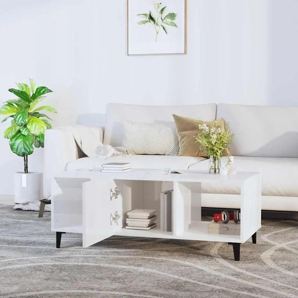 Coffee Table Engineered Wood 102 x 50 x 40 cm High Gloss White