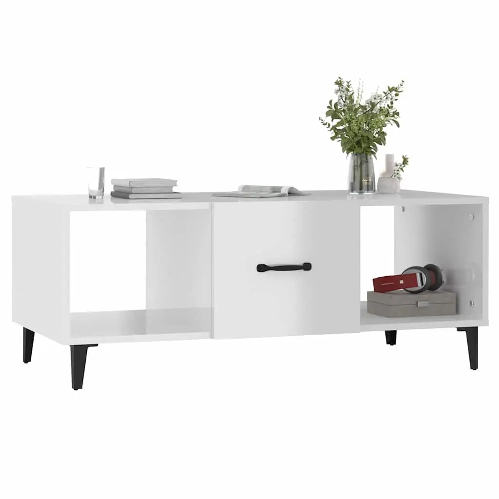 Coffee Table Engineered Wood 102 x 50 x 40 cm High Gloss White