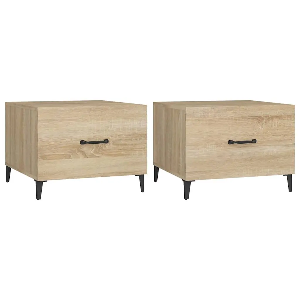 Coffee Table Engineered Wood 50x50x40cm Brown Set of 2 with Metal Legs Storage Drawer