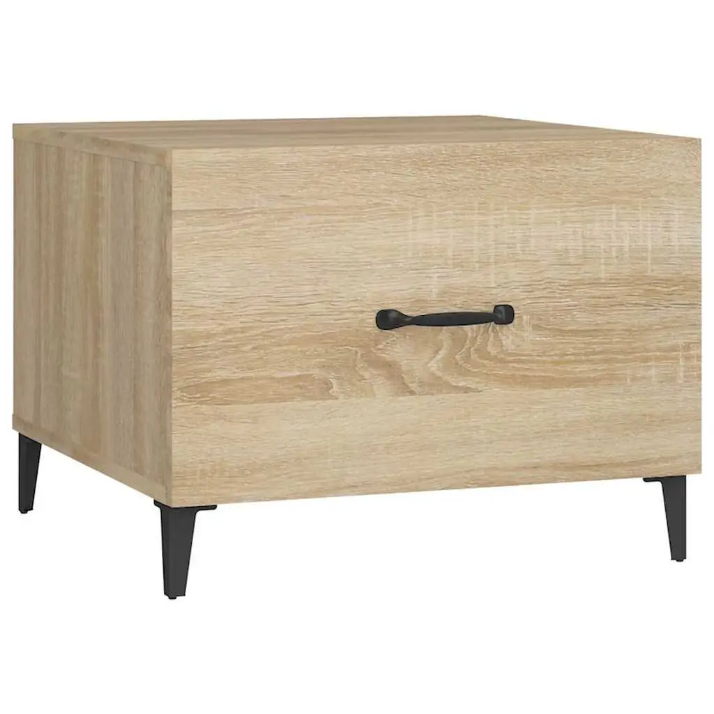 Coffee Table Engineered Wood 50x50x40cm Brown Set of 2 with Metal Legs Storage Drawer