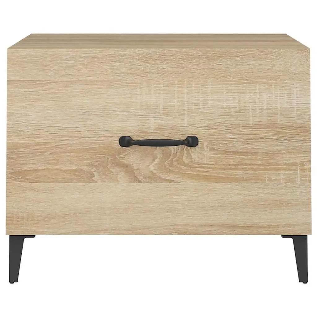 Coffee Table Engineered Wood 50x50x40cm Brown Set of 2 with Metal Legs Storage Drawer