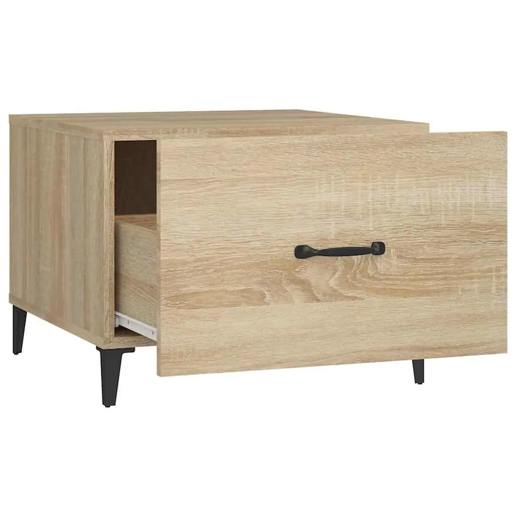 Coffee Table Engineered Wood 50x50x40cm Brown Set of 2 with Metal Legs Storage Drawer