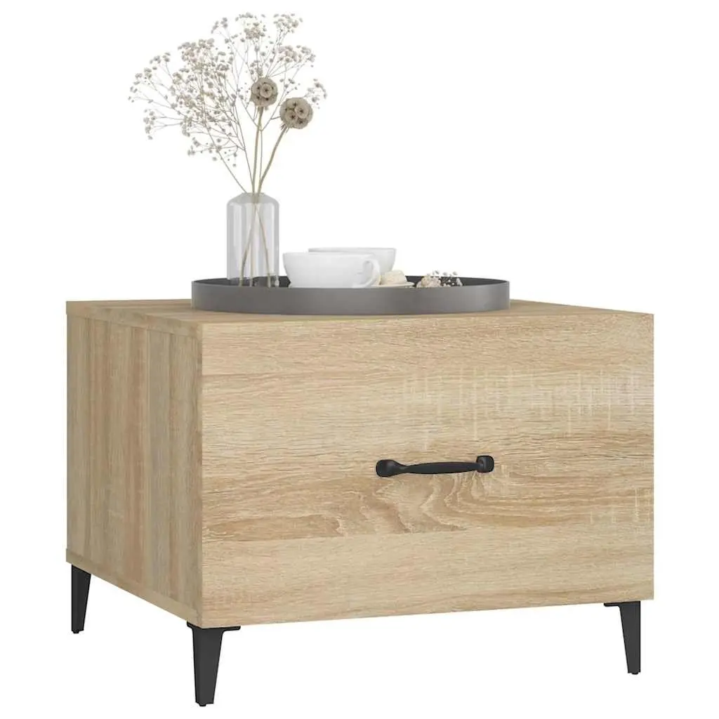 Coffee Table Engineered Wood 50x50x40cm Brown Set of 2 with Metal Legs Storage Drawer