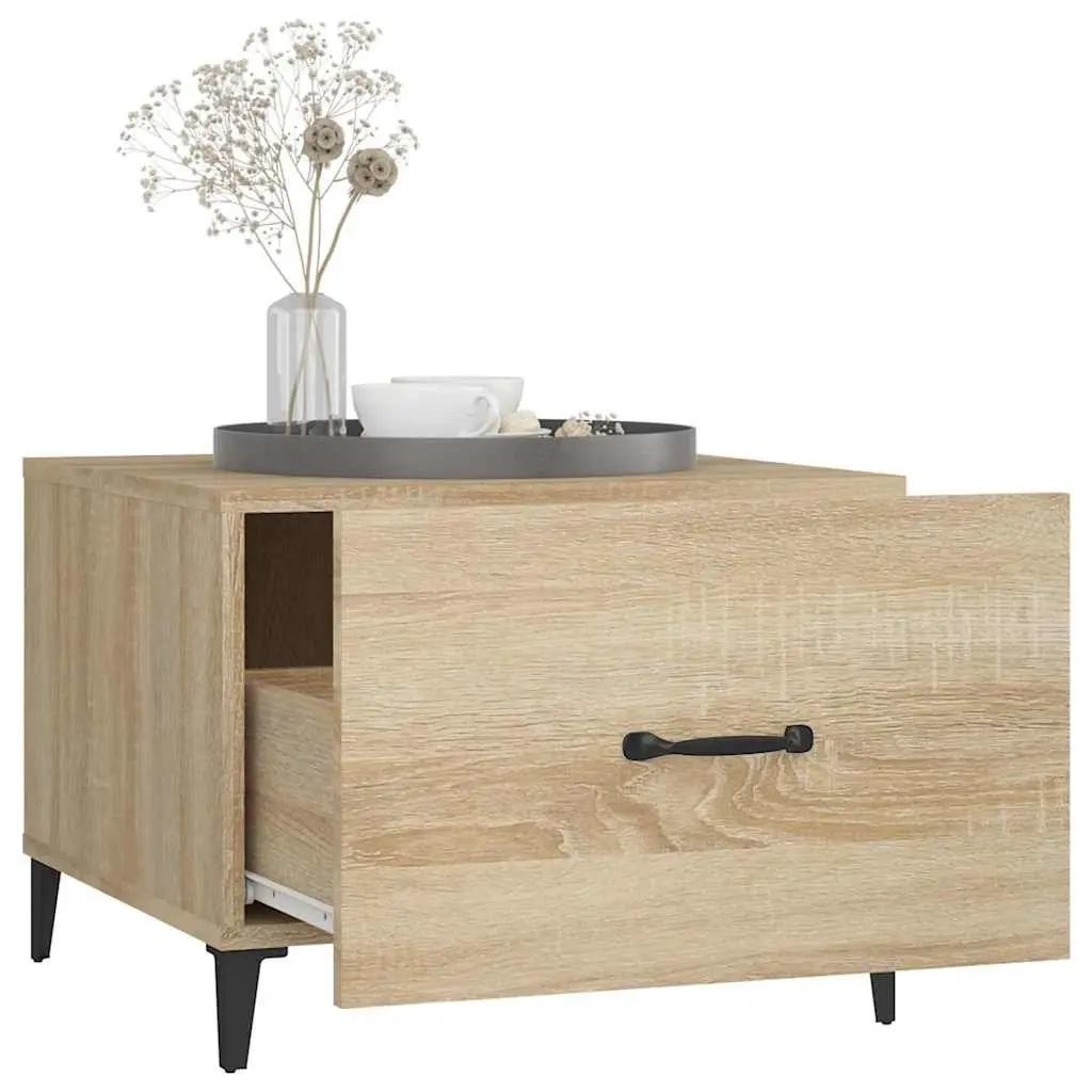 Coffee Table Engineered Wood 50x50x40cm Brown Set of 2 with Metal Legs Storage Drawer