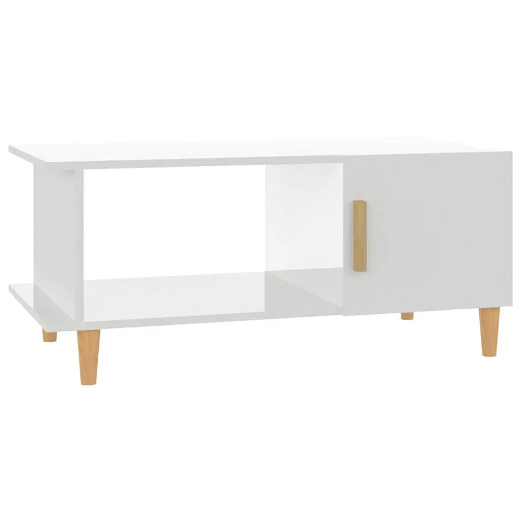 High Gloss White Coffee Table with Storage Compartment
