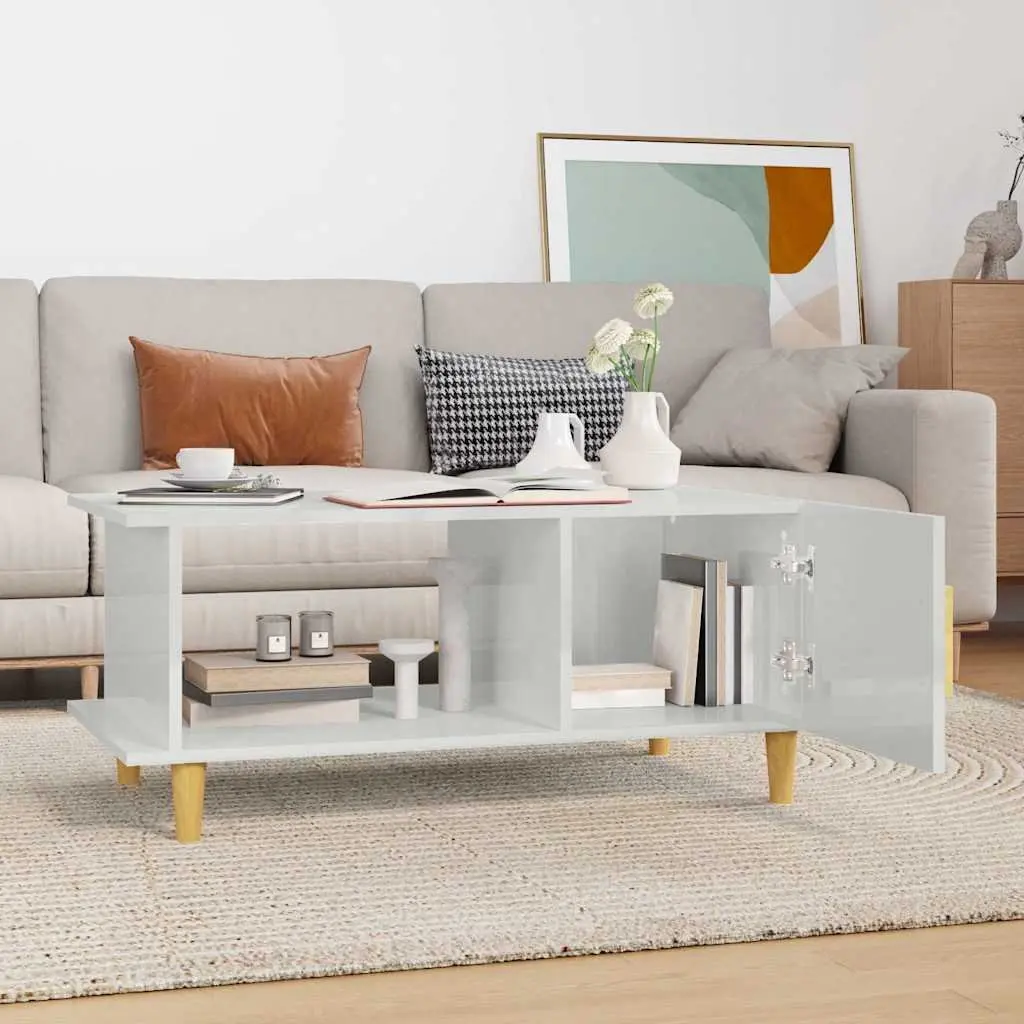 High Gloss White Coffee Table with Storage Compartment