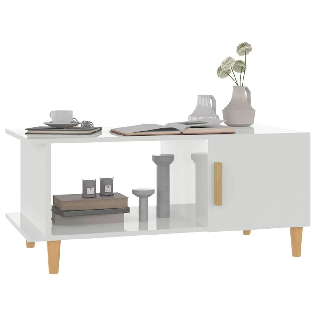 High Gloss White Coffee Table with Storage Compartment
