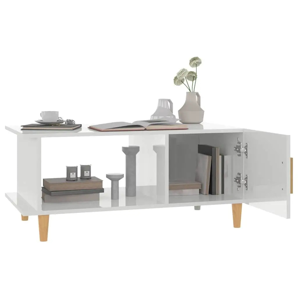 High Gloss White Coffee Table with Storage Compartment