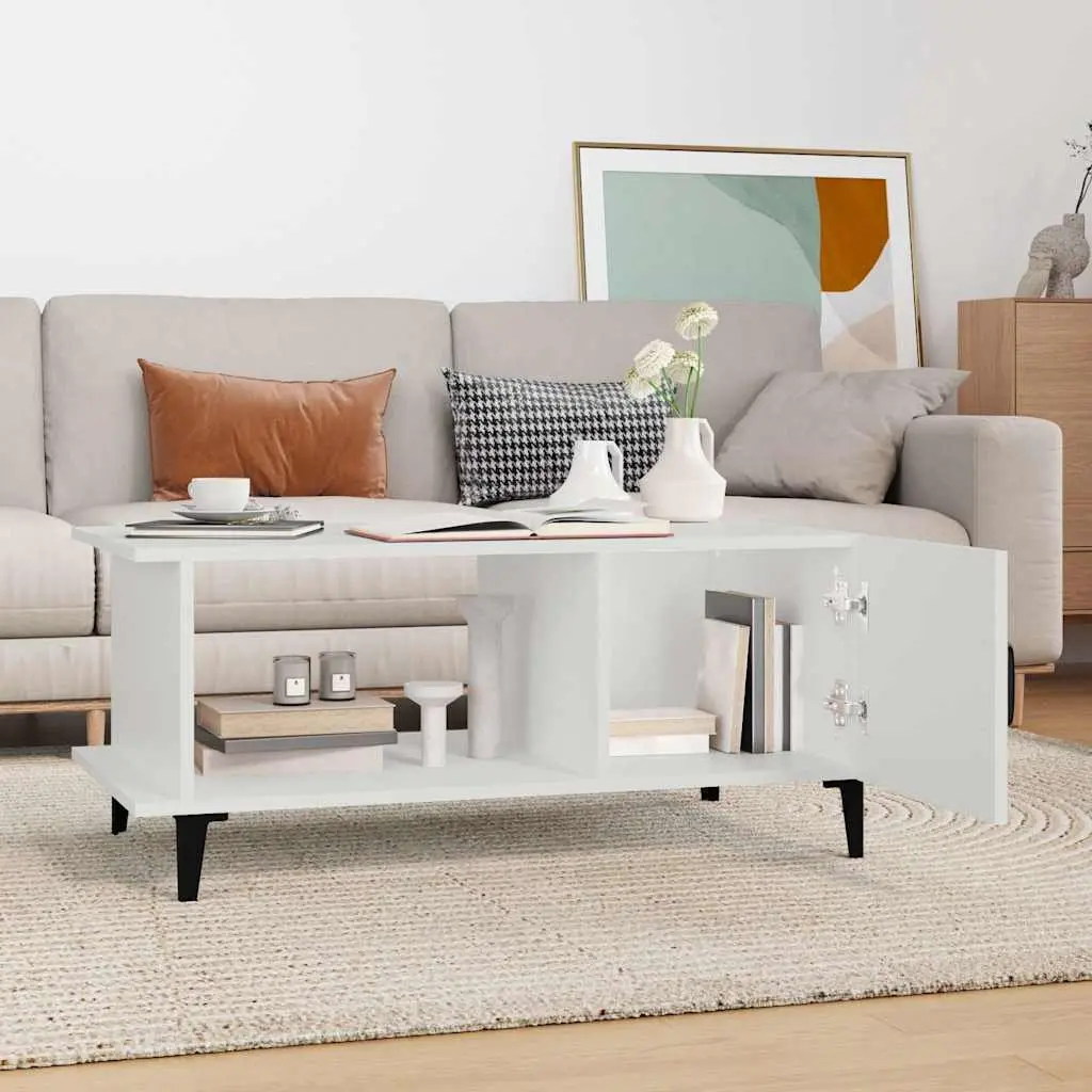 White Coffee Table 90x50x40 cm with Storage