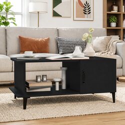 Black Coffee Table with Storage Compartment and Shelf