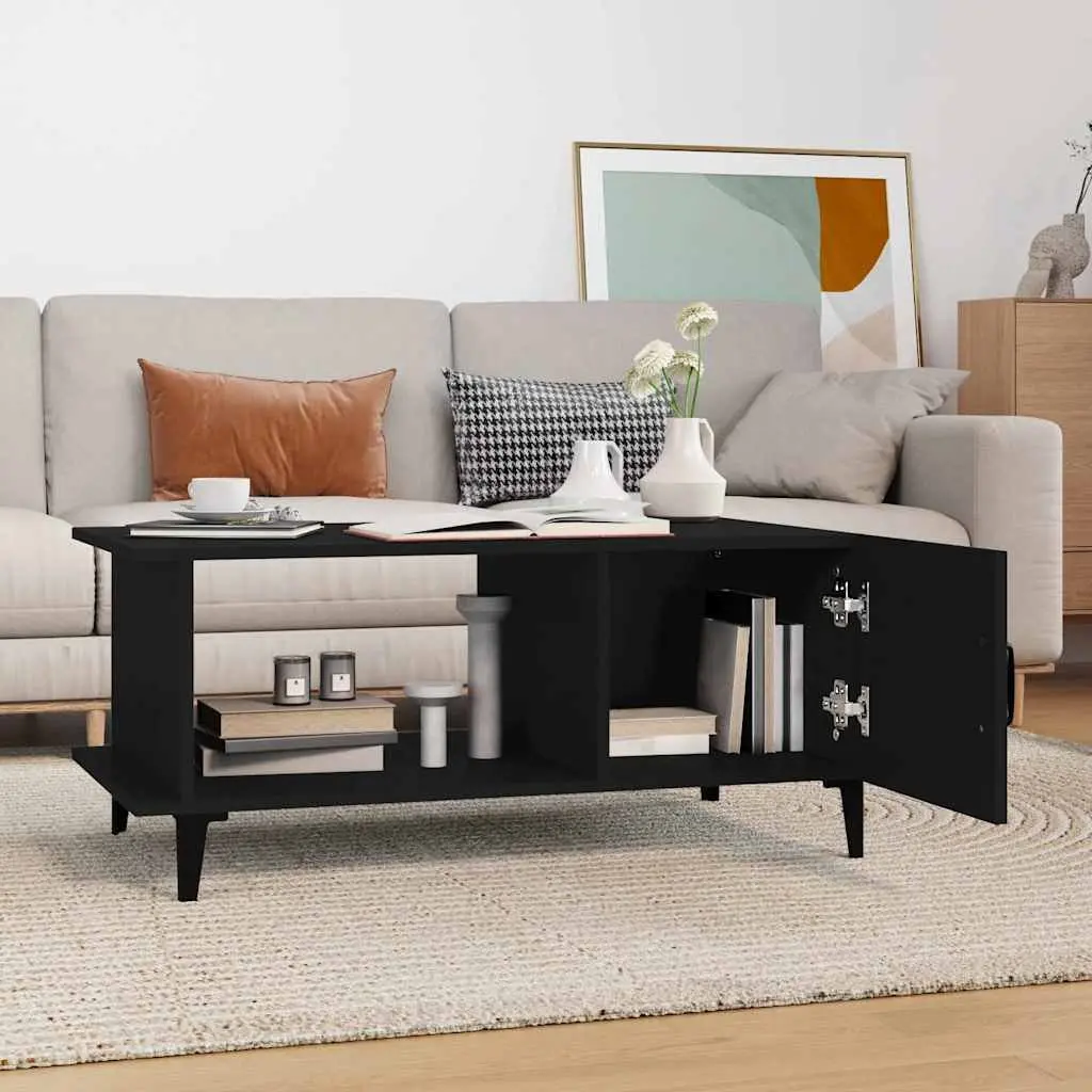 Black Coffee Table with Storage Compartment and Shelf