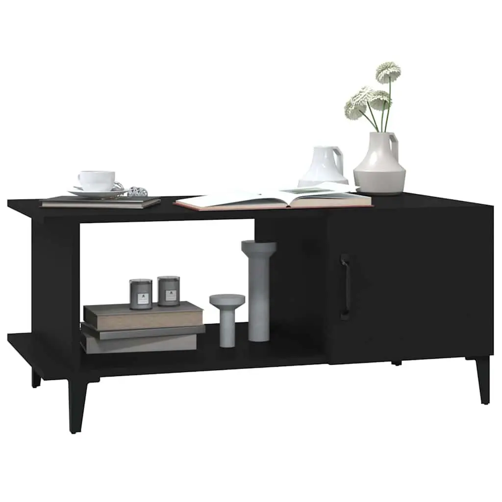 Black Coffee Table with Storage Compartment and Shelf