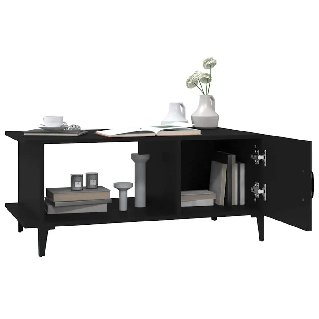 Black Coffee Table with Storage Compartment and Shelf