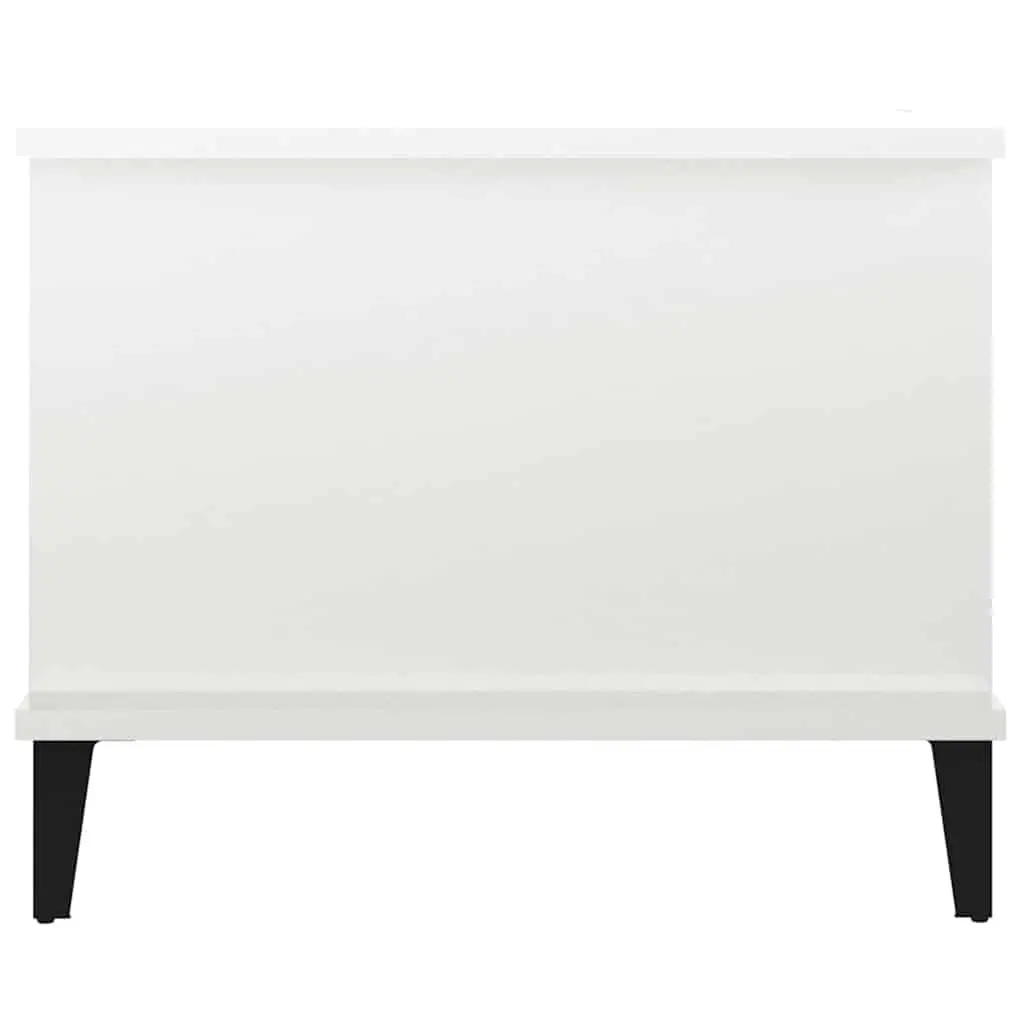 Coffee Table Engineered Wood High Gloss White 90L x 50W x 40H cm with Storage Compartment Shelf Metal Legs